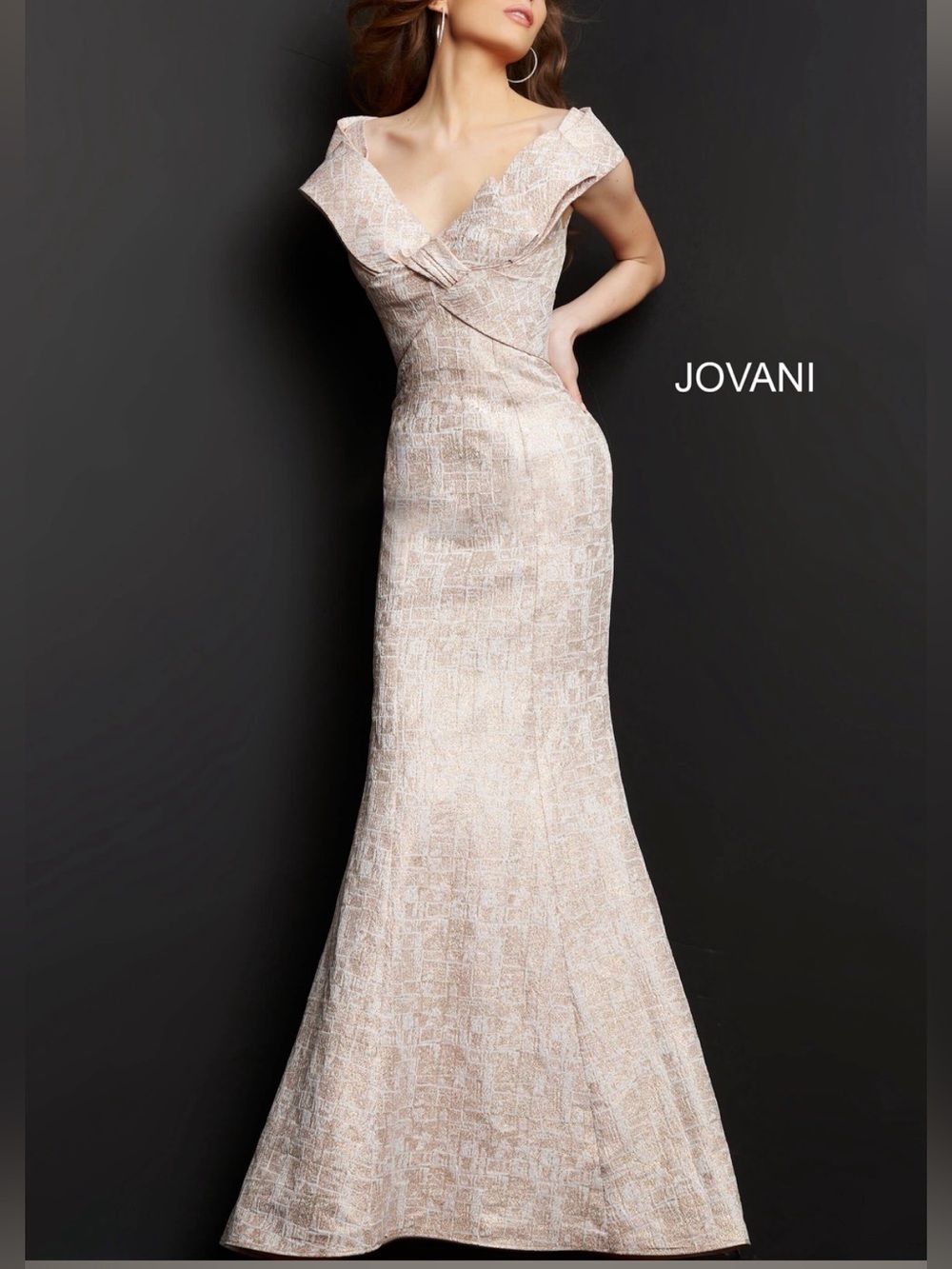 Jovani Blush Textured V-Neck Mermaid Gown 08656